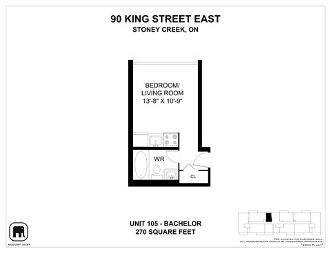 A floor plan for a unit at 90 King Street East shows a bedroom and living room.
